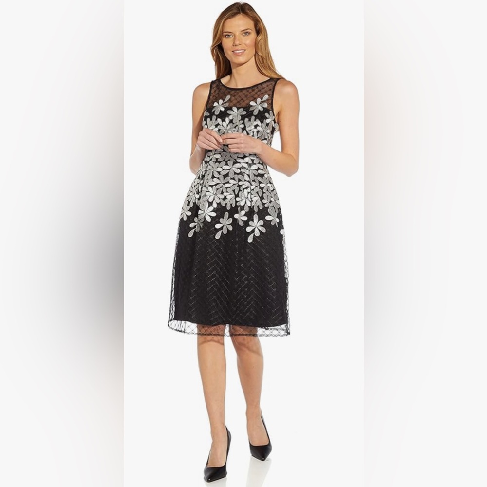 Adrianna Papell Women's Embroidered Fit and Flare Cocktail Dress